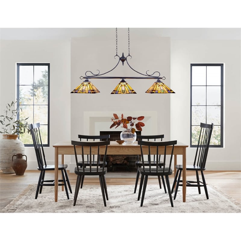 Chloe Lighting Kinsey Mission 3-Light Glass Island Pendant in Blackish Bronze