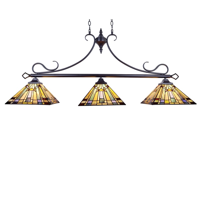 Chloe Lighting Kinsey Mission 3-Light Glass Island Pendant in Blackish Bronze