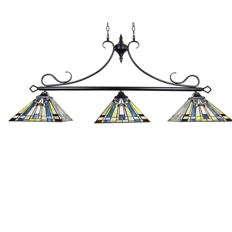 Chloe Lighting Kinsey Mission 3-Light Glass Island Pendant in Blackish Bronze