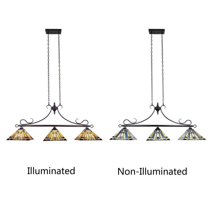 Chloe Lighting Kinsey Mission 3-Light Glass Island Pendant in Blackish Bronze