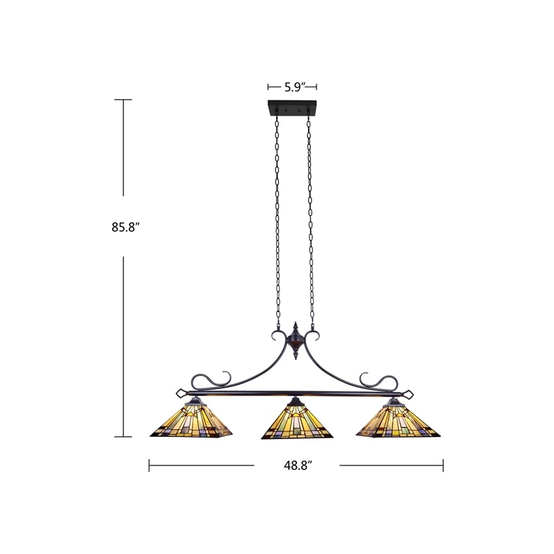 Chloe Lighting Kinsey Mission 3-Light Glass Island Pendant in Blackish Bronze