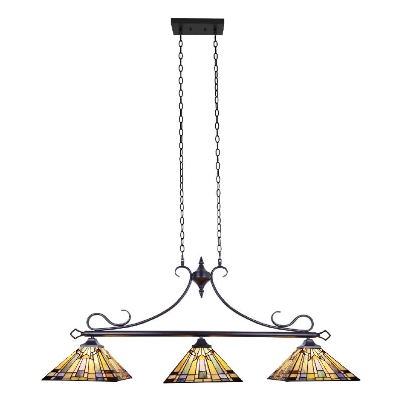Chloe Lighting Kinsey Mission 3-Light Glass Island Pendant in Blackish Bronze