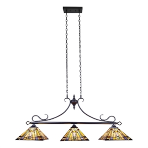 Chloe Lighting Kinsey Mission 3-Light Glass Island Pendant in Blackish Bronze
