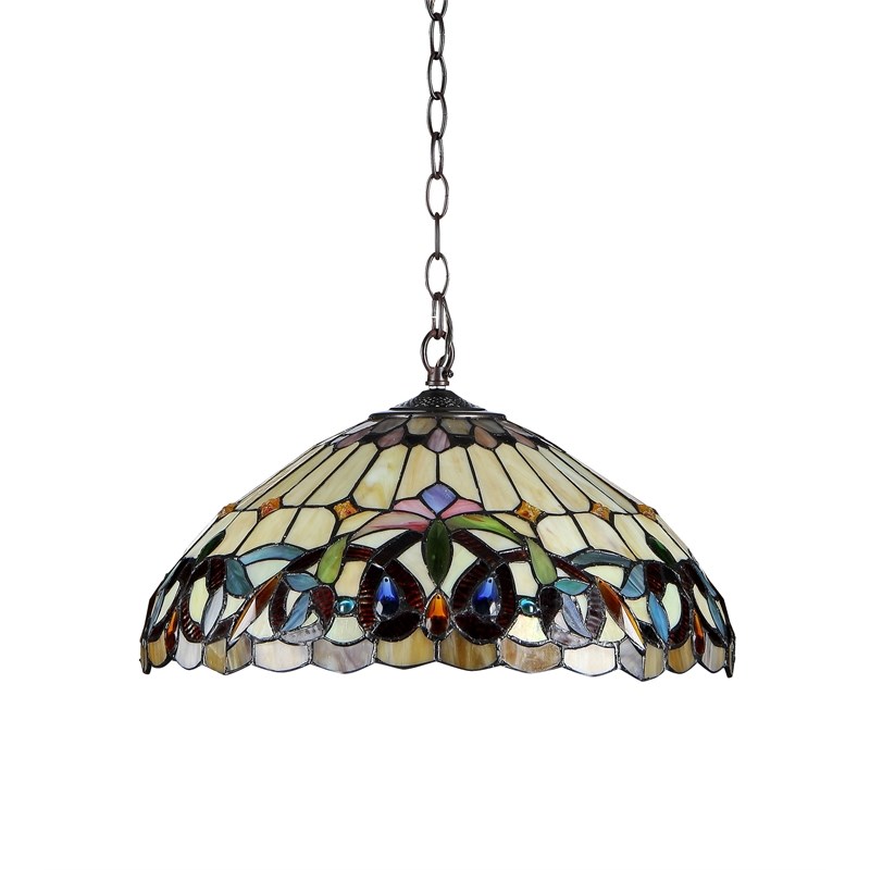 Chloe Lighting Serenity Victorian 2-Light Glass Pendant in Dark Bronze