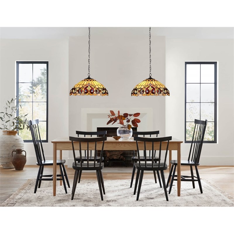 Chloe Lighting Serenity Victorian 2-Light Glass Pendant in Dark Bronze