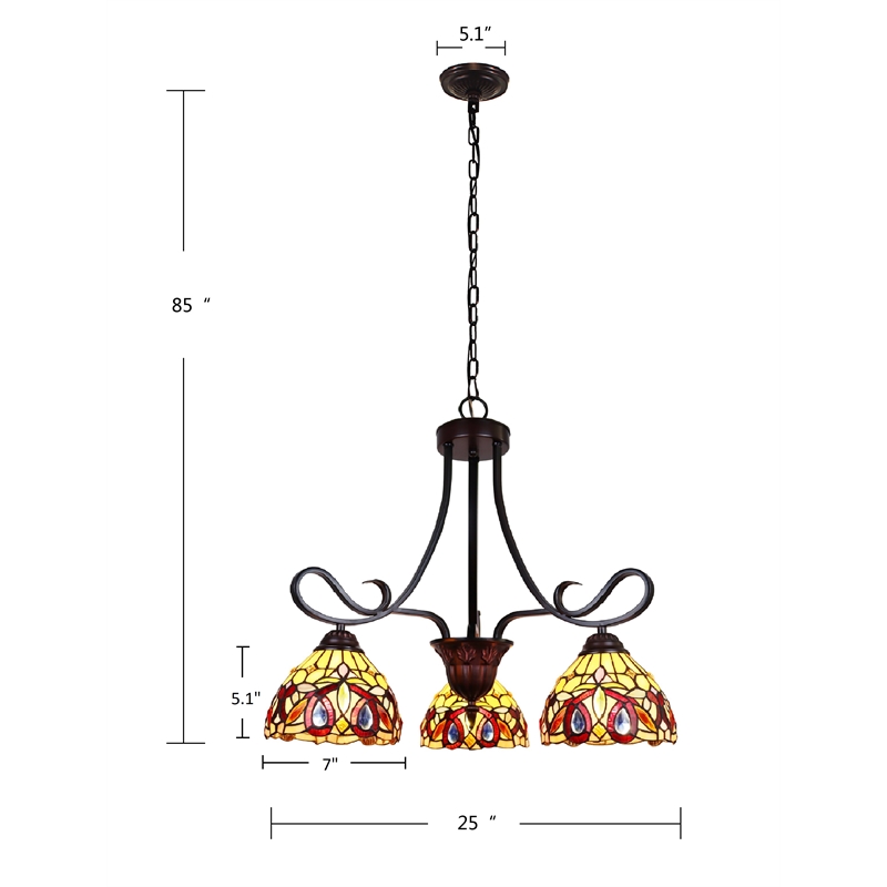 Chloe Lighting Serenity Victorian 3-Light Glass Mini Chandelier in Dark Bronze