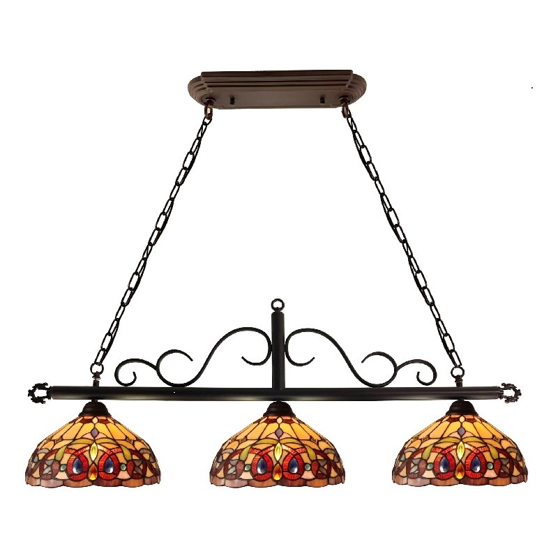 Chloe Lighting Serenity Victorian 3-Light Glass Island Pendant in Dark Bronze