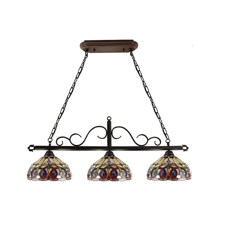 Chloe Lighting Serenity Victorian 3-Light Glass Island Pendant in Dark Bronze