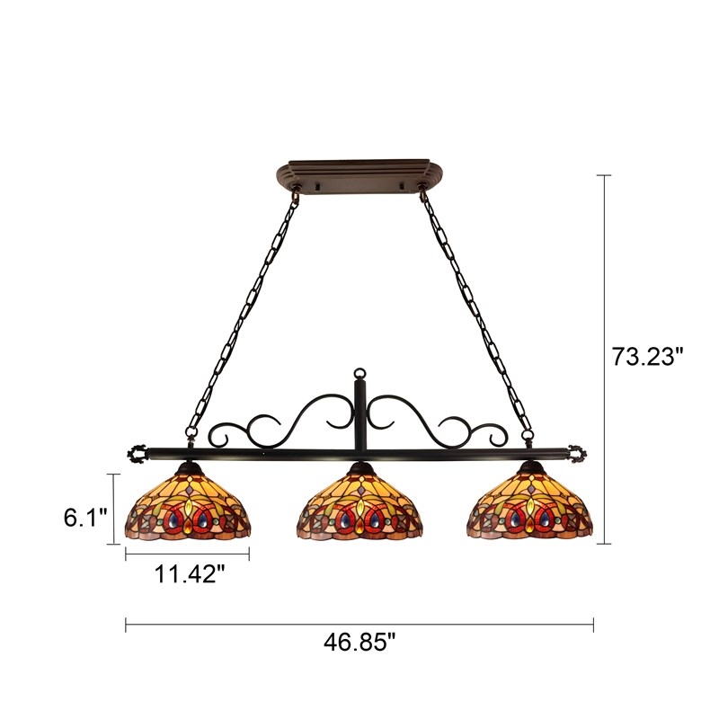 Chloe Lighting Serenity Victorian 3-Light Glass Island Pendant in Dark Bronze