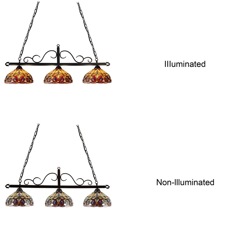Chloe Lighting Serenity Victorian 3-Light Glass Island Pendant in Dark Bronze