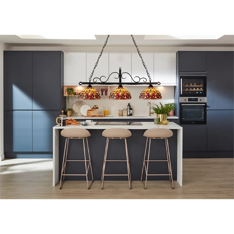 Chloe Lighting Serenity Victorian 3-Light Glass Island Pendant in Dark Bronze