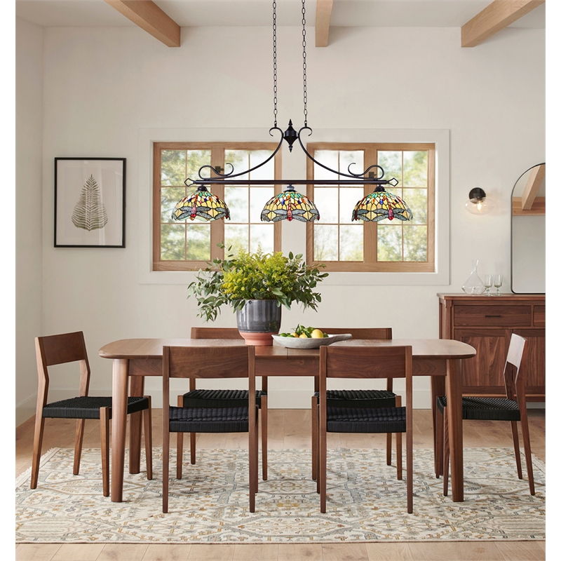 Chloe Lighting Empress Dragonfly 3-Light Glass Island Pendant in Multi-Color