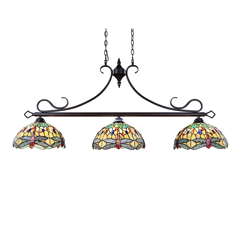 Chloe Lighting Empress Dragonfly 3-Light Glass Island Pendant in Multi-Color