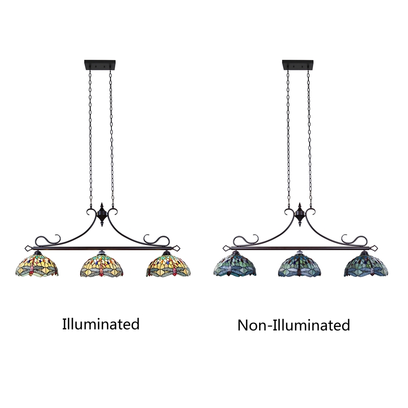 Chloe Lighting Empress Dragonfly 3-Light Glass Island Pendant in Multi-Color