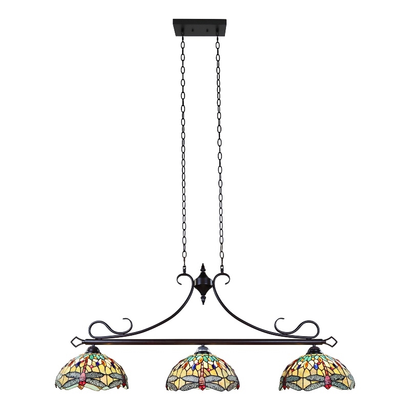 Chloe Lighting Empress Dragonfly 3-Light Glass Island Pendant in Multi-Color