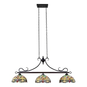 Chloe Lighting Empress Dragonfly 3-Light Glass Island Pendant in Multi-Color