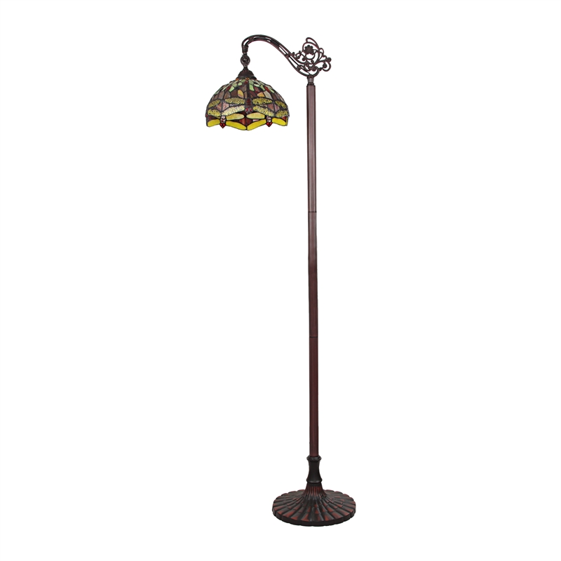 Chloe Lighting Empress Dragonfly 1-Light Metal Floor Lamp in Dark Bronze/Red