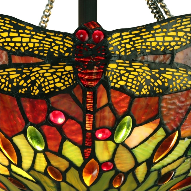 Chloe Lighting Empress Dragonfly 2-Light Glass Semi-Flush Light in Multi-Color