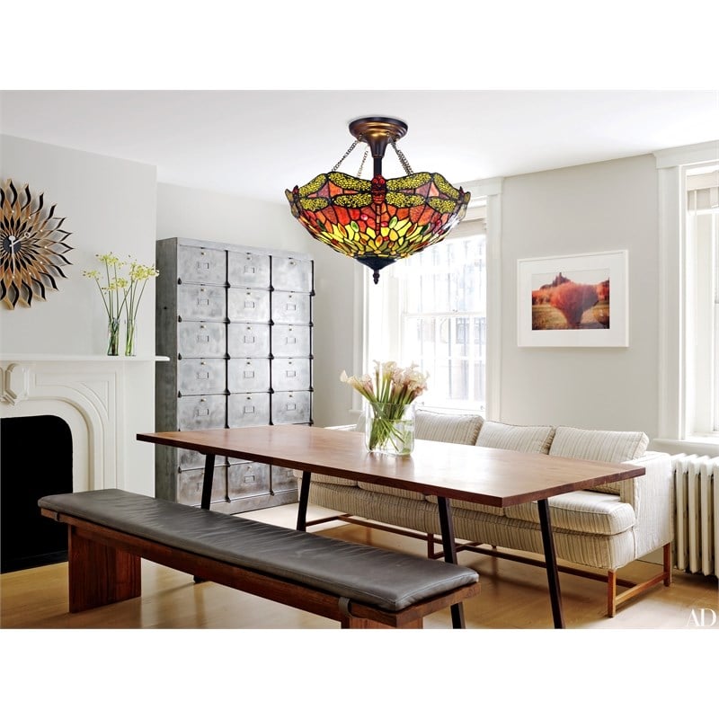 Chloe Lighting Empress Dragonfly 2-Light Glass Semi-Flush Light in Multi-Color
