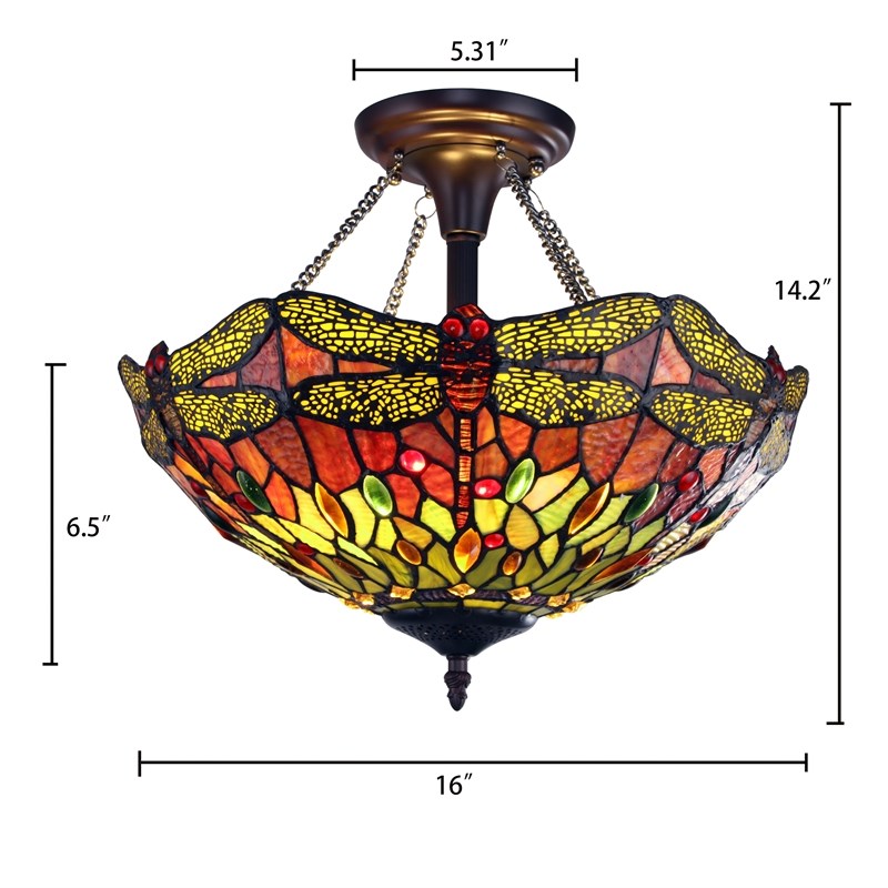 Chloe Lighting Empress Dragonfly 2-Light Glass Semi-Flush Light in Multi-Color