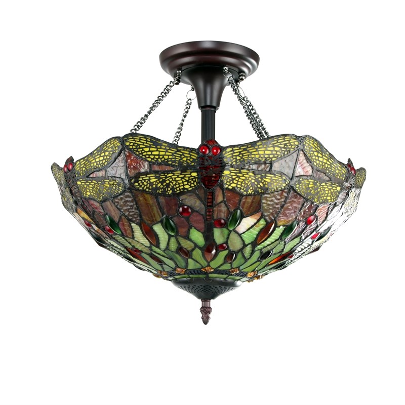 Chloe Lighting Empress Dragonfly 2-Light Glass Semi-Flush Light in Multi-Color