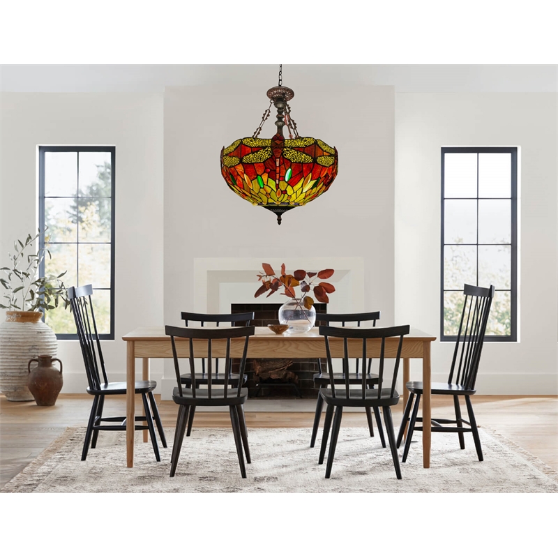 Chloe Lighting Empress Dragonfly 3-Light Glass Inverted Pendant in Bronze