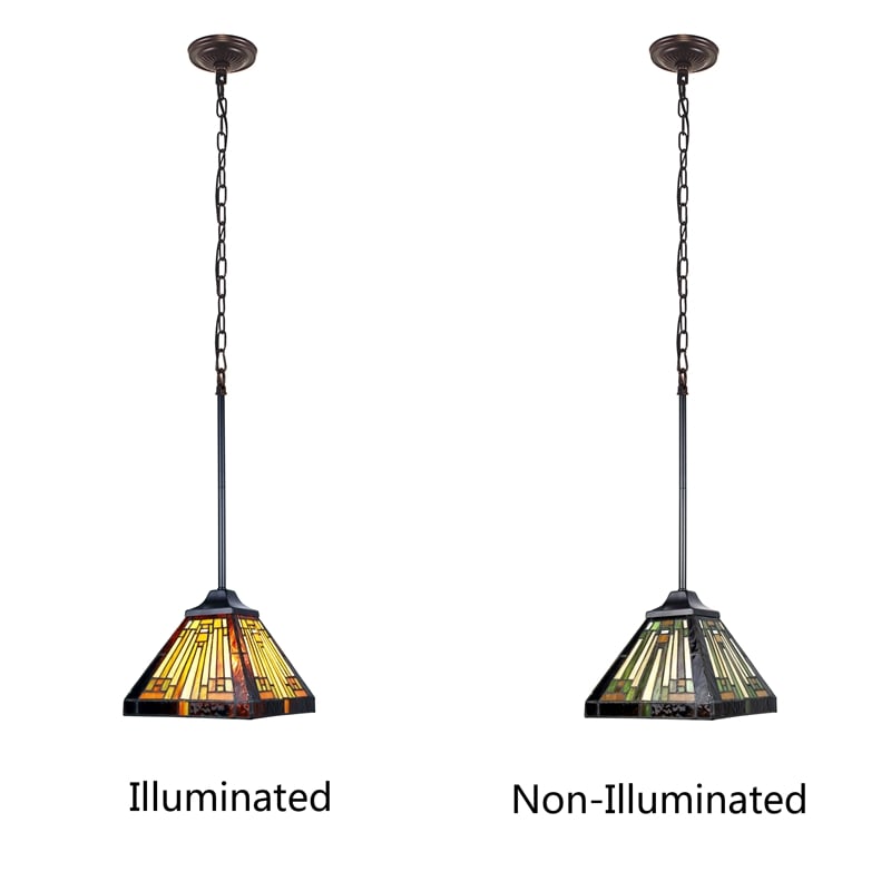 Chloe Lighting Innes Mission 1-Light Glass Mini Pendant in Blackish Bronze