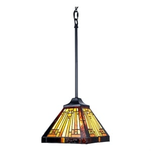 Chloe Lighting Innes Mission 1-Light Glass Mini Pendant in Blackish Bronze