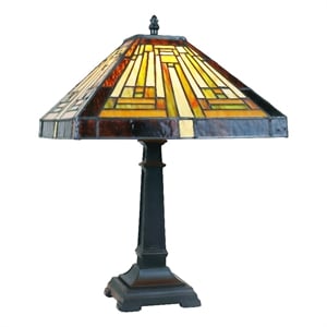 Chloe Lighting Innes Mission 1-Light Glass/Metal Table Lamp in Blackish Bronze