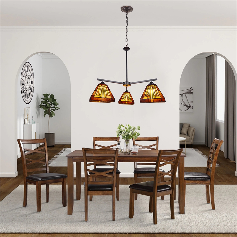 Chloe Lighting Innes Mission 3-Light Glass Mini Chandelier in Bronze/Brown