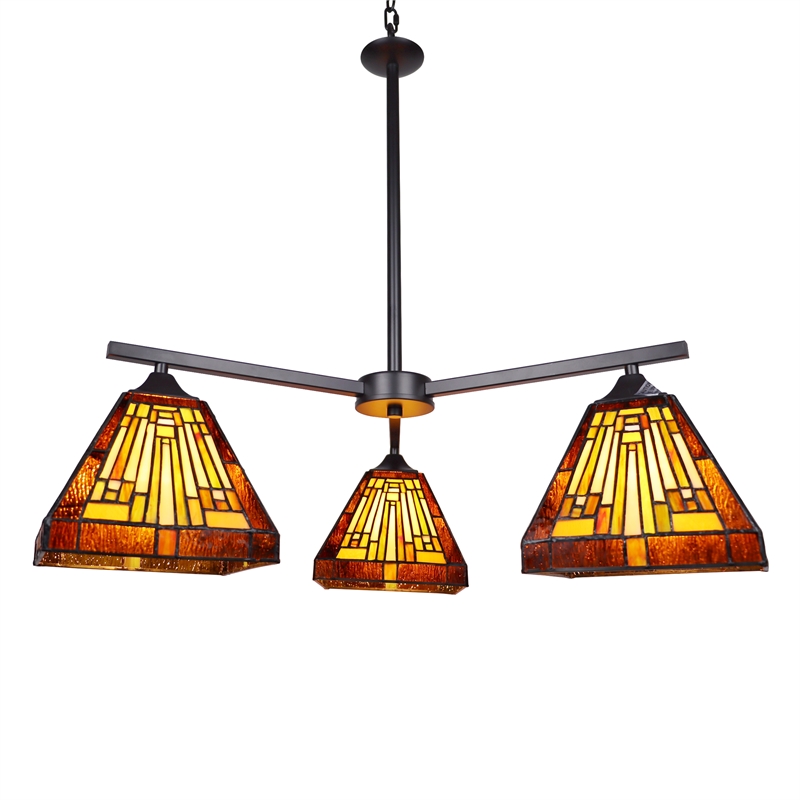 Chloe Lighting Innes Mission 3-Light Glass Mini Chandelier in Bronze/Brown