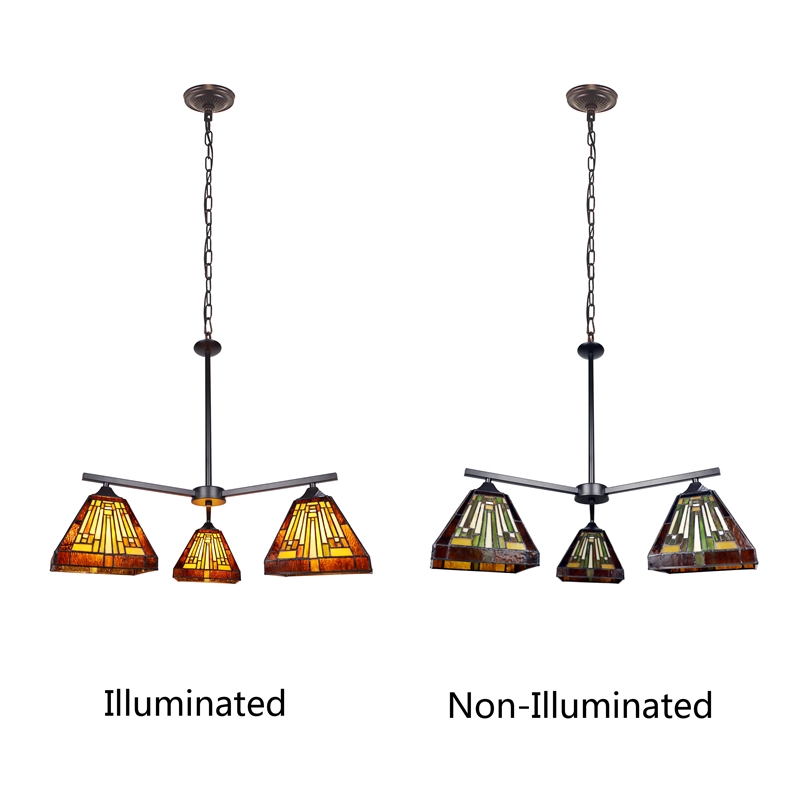 Chloe Lighting Innes Mission 3-Light Glass Mini Chandelier in Bronze/Brown