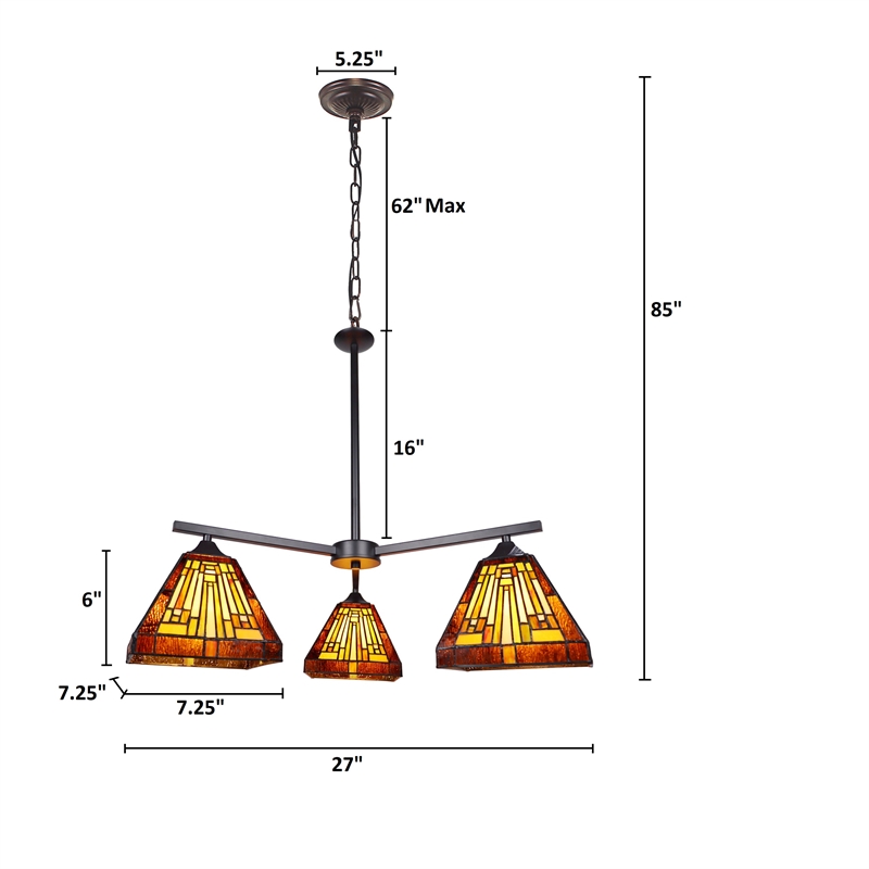 Chloe Lighting Innes Mission 3-Light Glass Mini Chandelier in Bronze/Brown