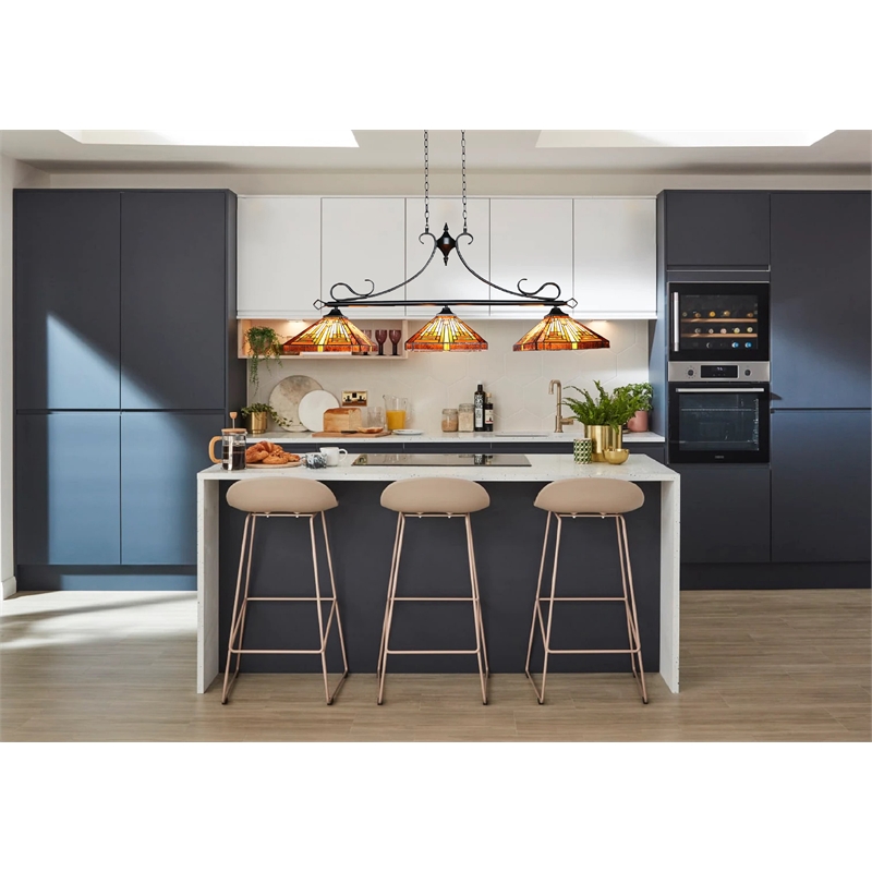 Chloe Lighting Innes Mission 3-Light Glass Island Pendant in Blackish Bronze