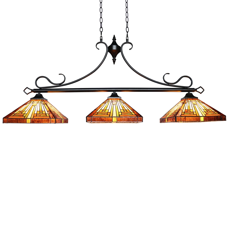 Chloe Lighting Innes Mission 3-Light Glass Island Pendant in Blackish Bronze