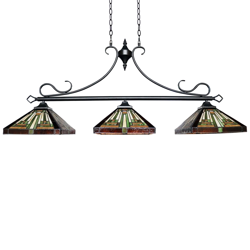 Chloe Lighting Innes Mission 3-Light Glass Island Pendant in Blackish Bronze