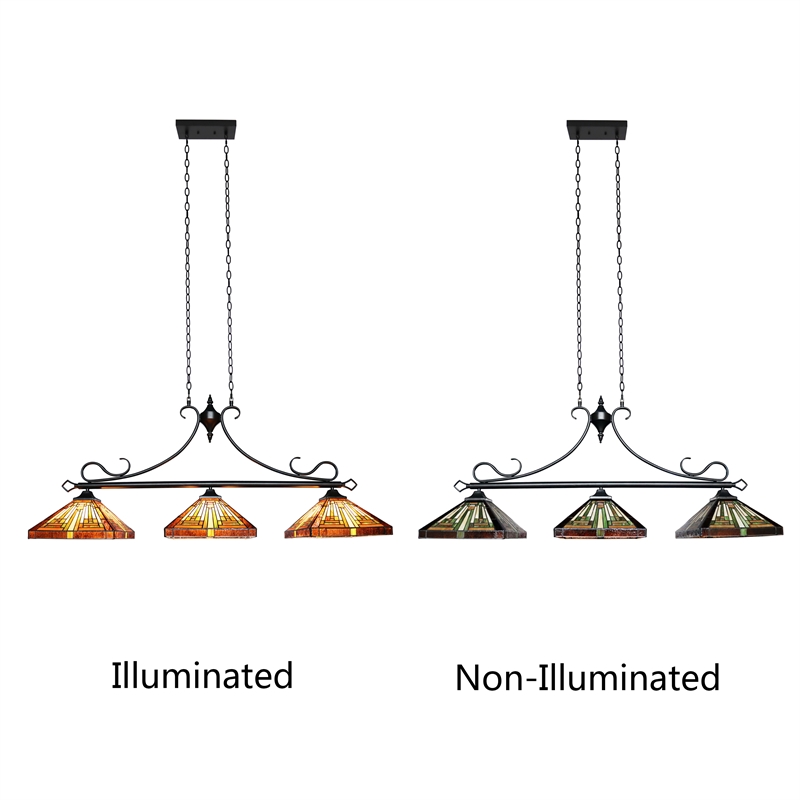 Chloe Lighting Innes Mission 3-Light Glass Island Pendant in Blackish Bronze