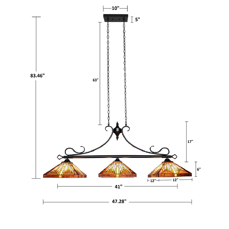 Chloe Lighting Innes Mission 3-Light Glass Island Pendant in Blackish Bronze