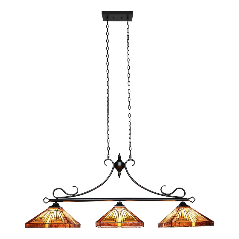 Chloe Lighting Innes Mission 3-Light Glass Island Pendant in Blackish Bronze