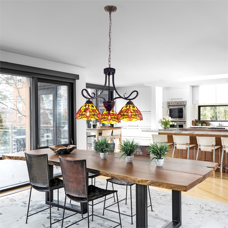 Chloe Lighting Empress Dragonfly 3-Light Glass Mini Chandelier in Multi-Color