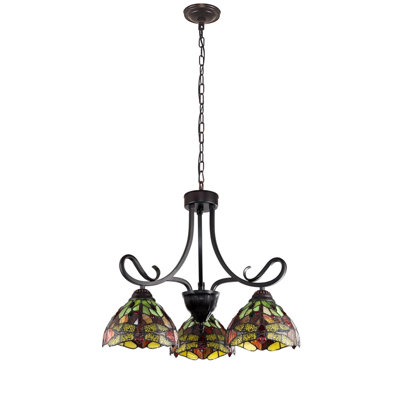 Chloe Lighting Empress Dragonfly 3-Light Glass Mini Chandelier in Multi-Color