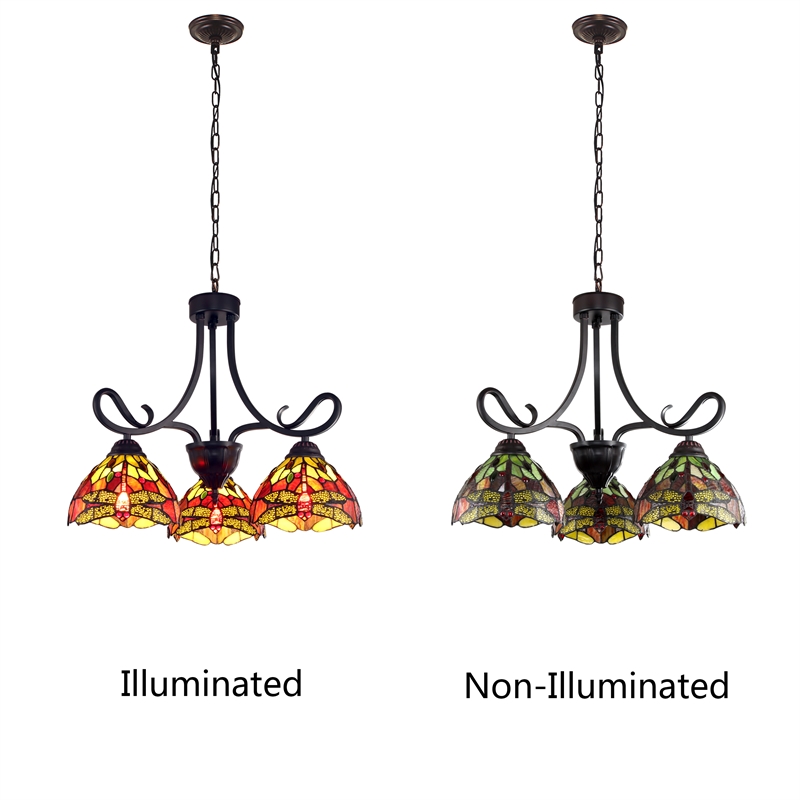 Chloe Lighting Empress Dragonfly 3-Light Glass Mini Chandelier in Multi-Color