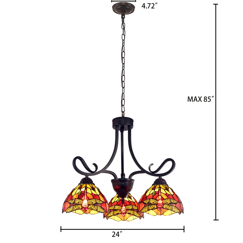 Chloe Lighting Empress Dragonfly 3-Light Glass Mini Chandelier in Multi-Color