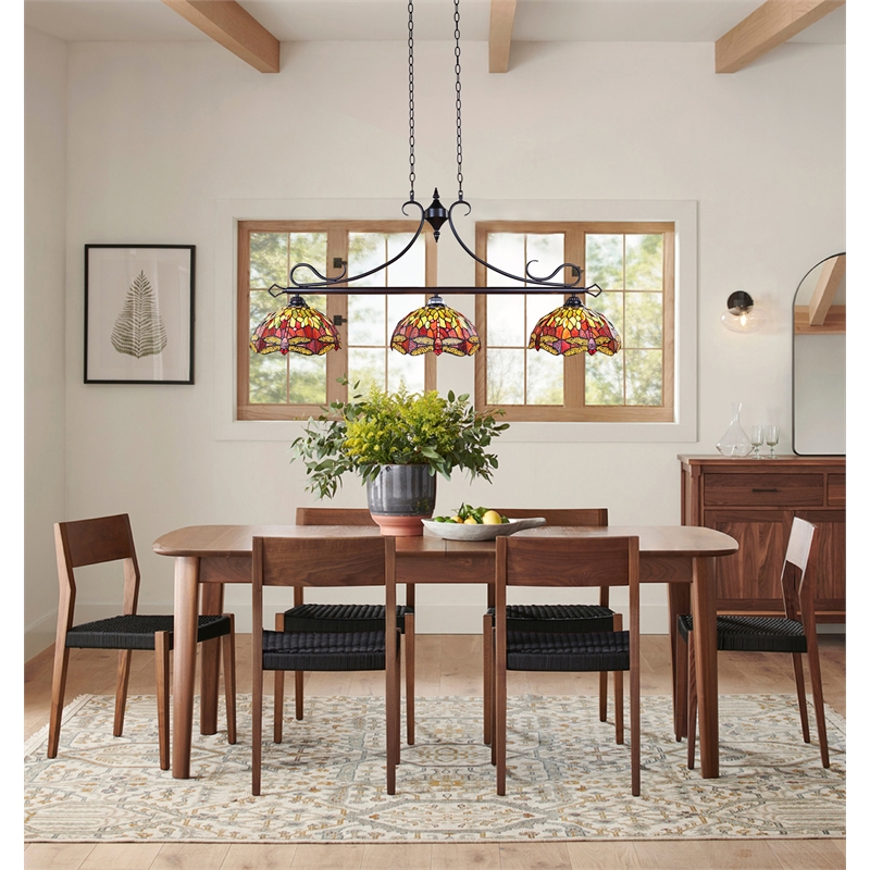 Chloe Lighting Empress Dragonfly 3-Light Glass Island Pendant in Dark Bronze