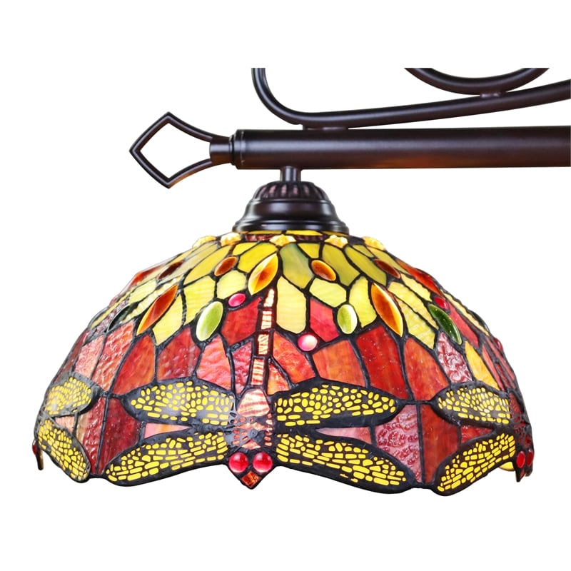 Chloe Lighting Empress Dragonfly 3-Light Glass Island Pendant in Dark Bronze