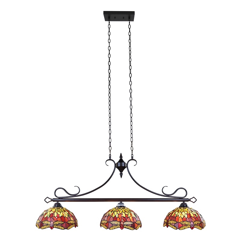 Chloe Lighting Empress Dragonfly 3-Light Glass Island Pendant in Dark Bronze