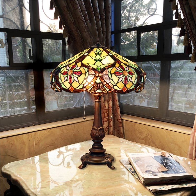 Chloe Lighting Cora Victorian 2-Light Glass/Metal Table Lamp in Multi-Color