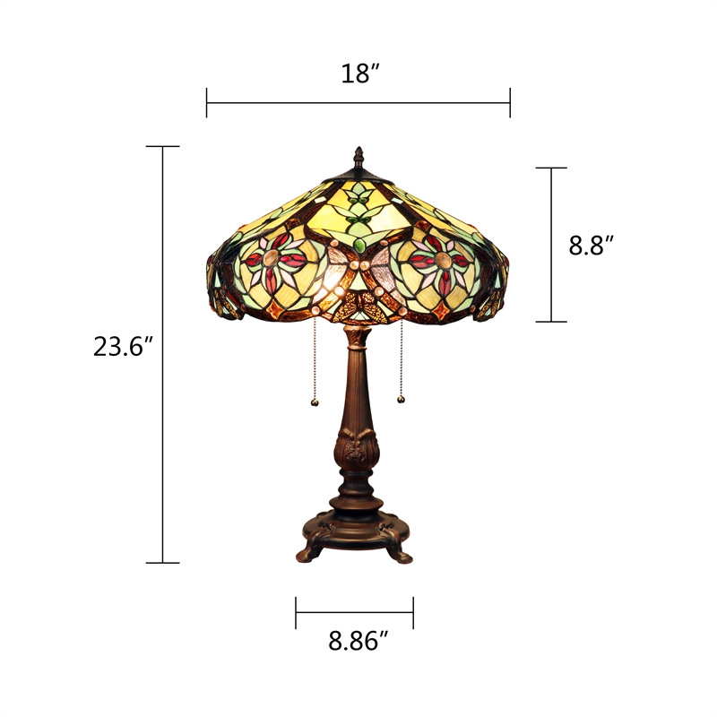 Chloe Lighting Cora Victorian 2-Light Glass/Metal Table Lamp in Multi-Color