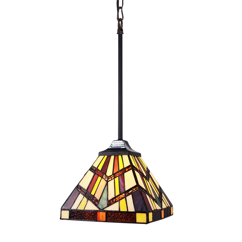 Chloe Lighting Vincent Mission 1-Light Glass Mini Pendant in Blackish Bronze