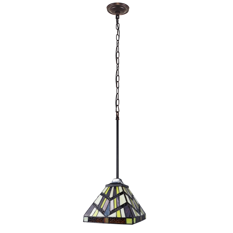Chloe Lighting Vincent Mission 1-Light Glass Mini Pendant in Blackish Bronze